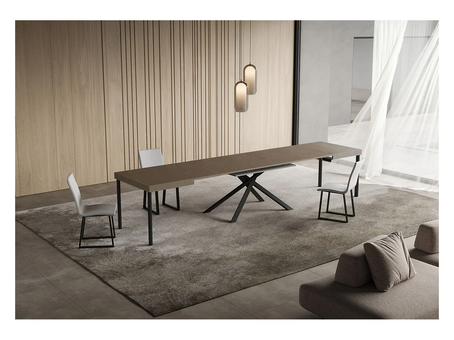 Stół rozkładany Niket w kolorze gołębiej szarości 120/380x90 cm z nogami w kolorze antracytowym