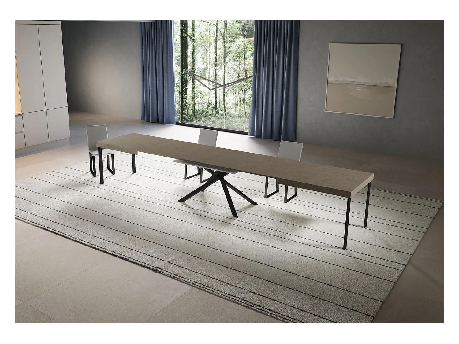 Stół rozkładany Niket w kolorze gołębiej szarości 180/440x90 cm z nogami w kolorze antracytowym