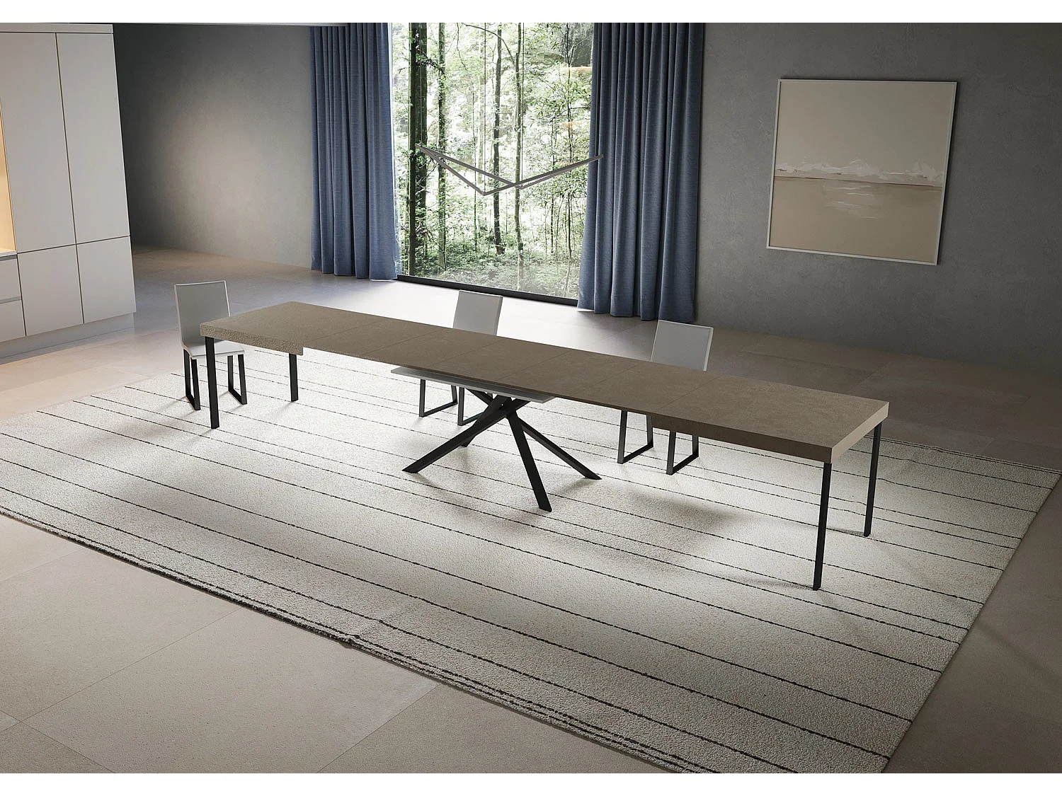 Mesa extensible Niket gris paloma 180/440x90 cm con patas antracita