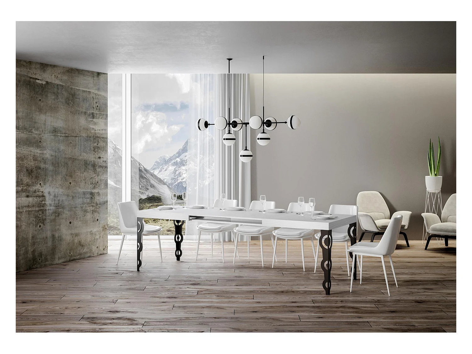 Karamay Ausziehtisch 120/380x90 cm Esche weiß Beine anthrazit