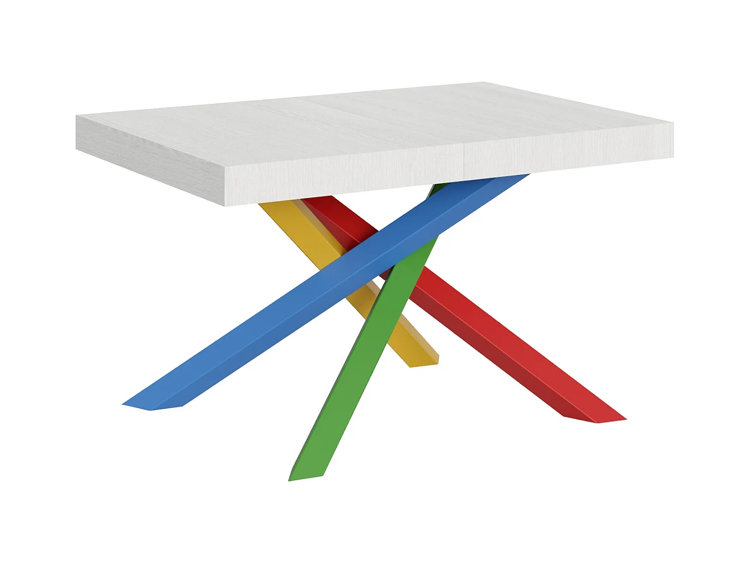 Table extensible 120/380x90 cm Volantis frêne blanc pieds multicolores 4/B