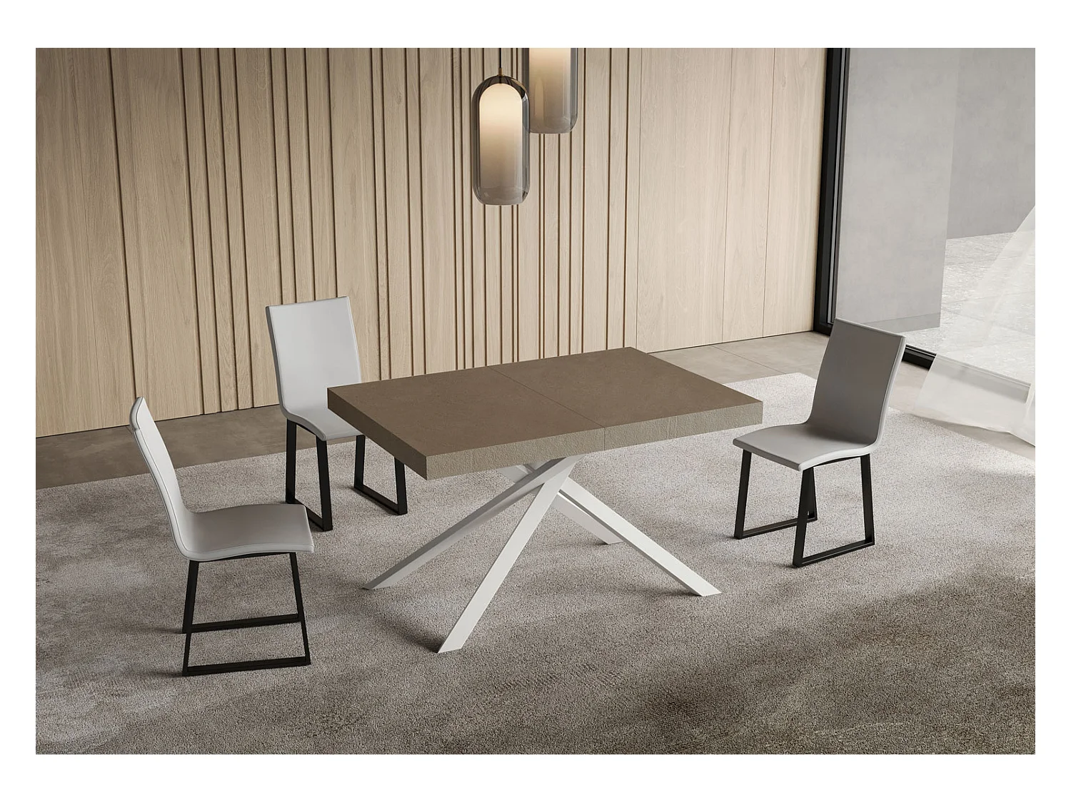 Stół rozkładany Niket gołębioszary 120/380x90 cm z białymi nogami