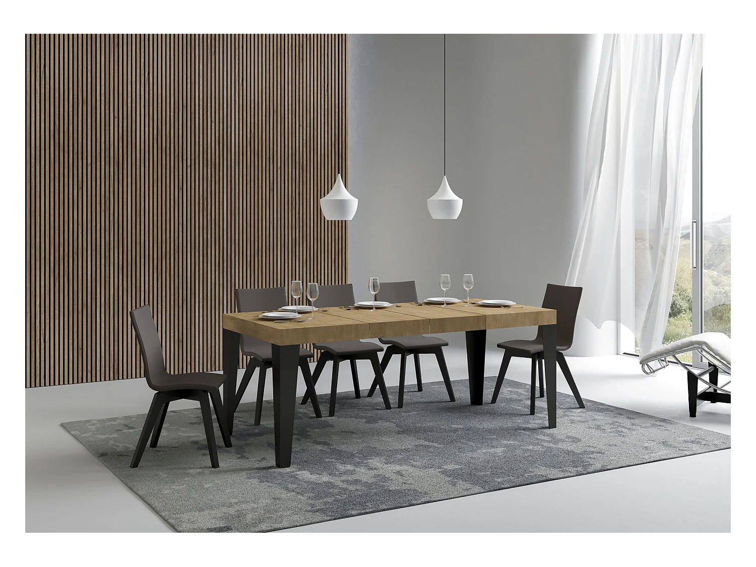 Table extensible 120/380x90 cm Flame Premium chêne naturel avec pieds anthracite