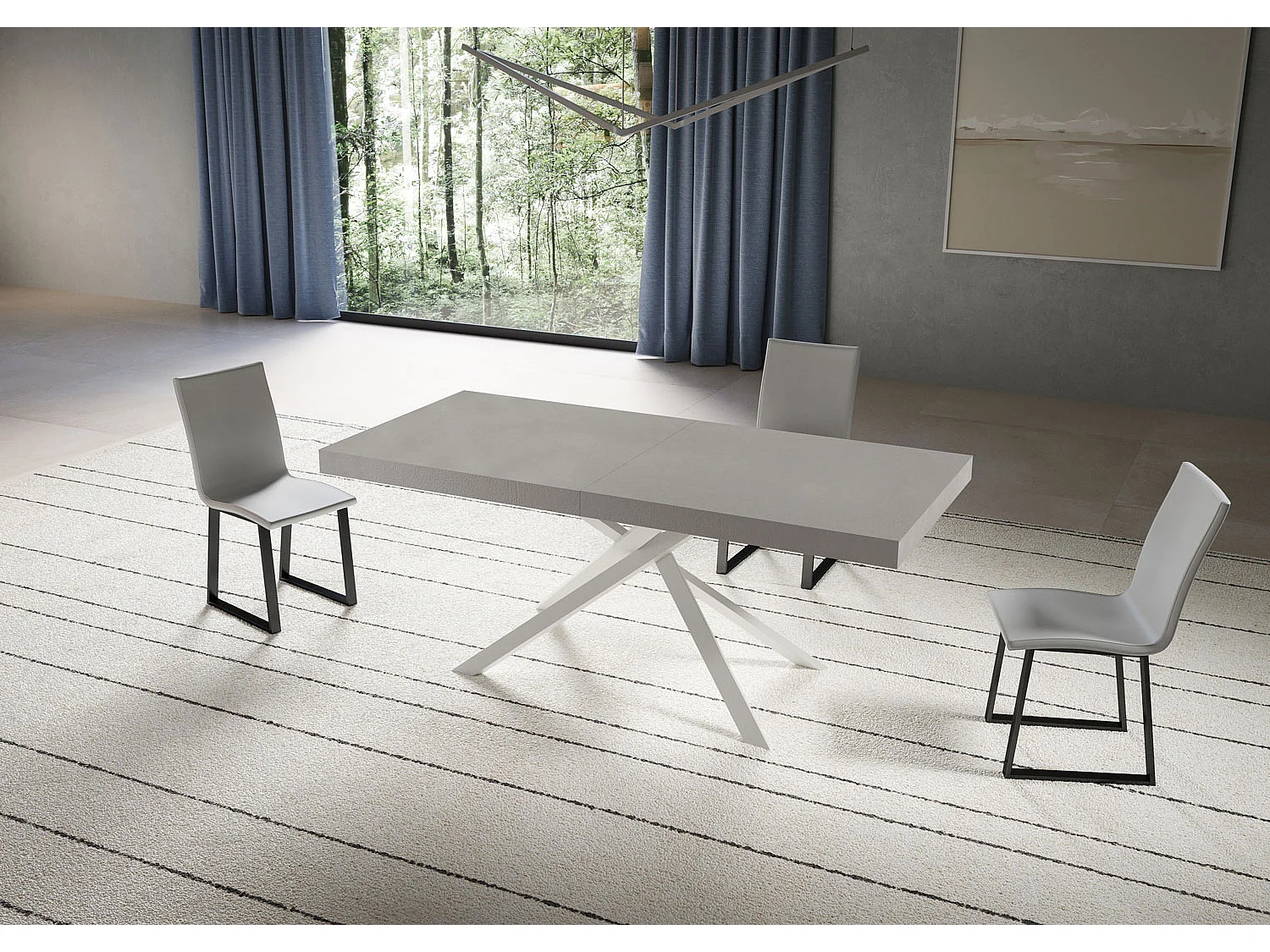 Niket kasjmier uitschuifbare tafel 200/304x90 cm met witte poten