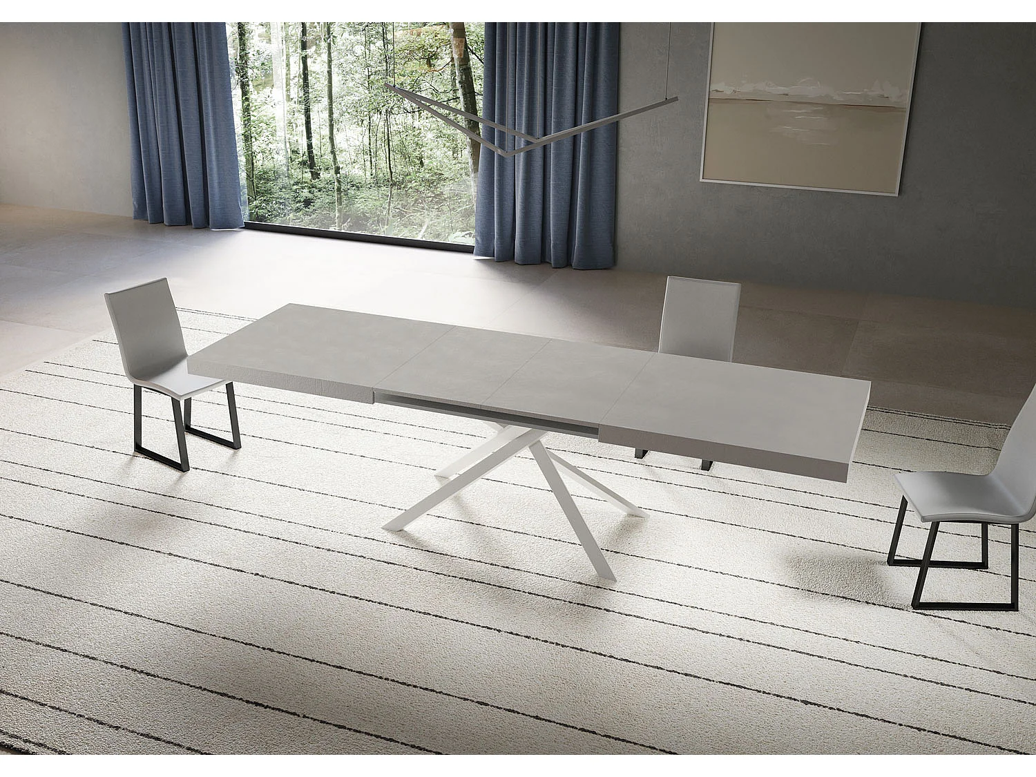 Niket Kaschmir-Ausziehtisch 200/304x90 cm mit weißen Beinen