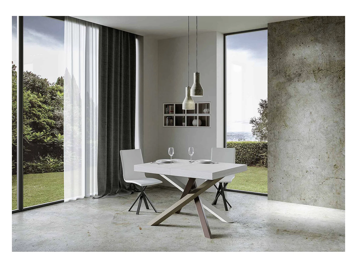 Table extensible 120/380x90 cm Volantis Premium frêne blanc pieds multicolores 4/C