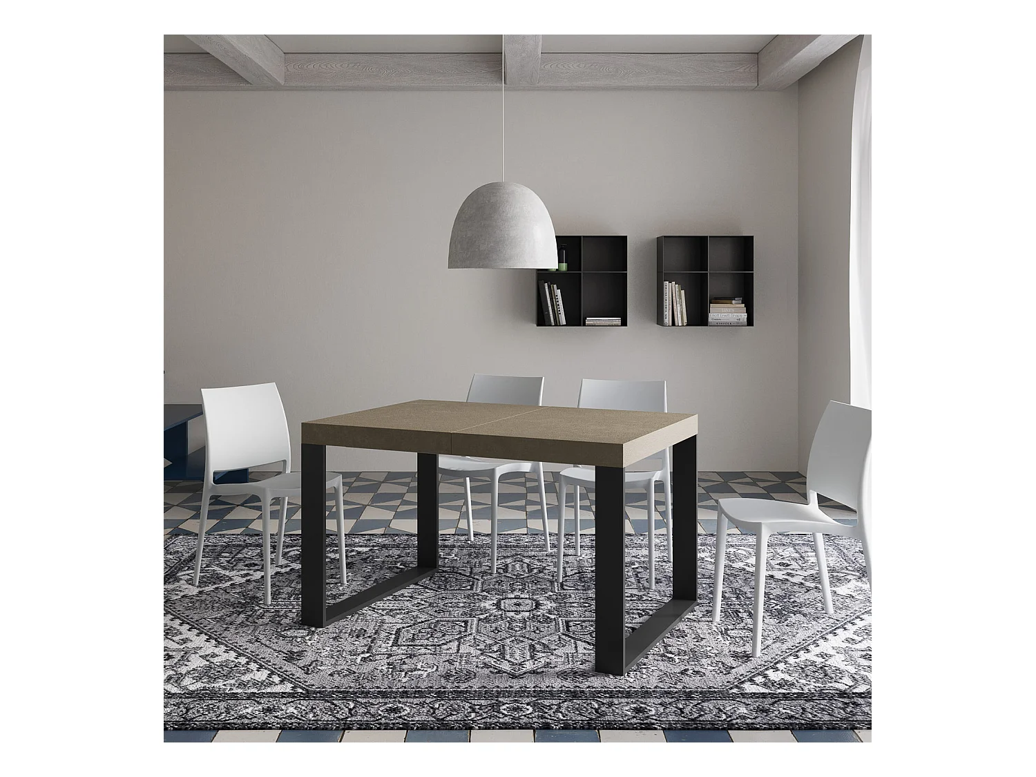 Stół rozkładany Tecno 120/380x90 cm, gołębia szarość, nogi antracytowe