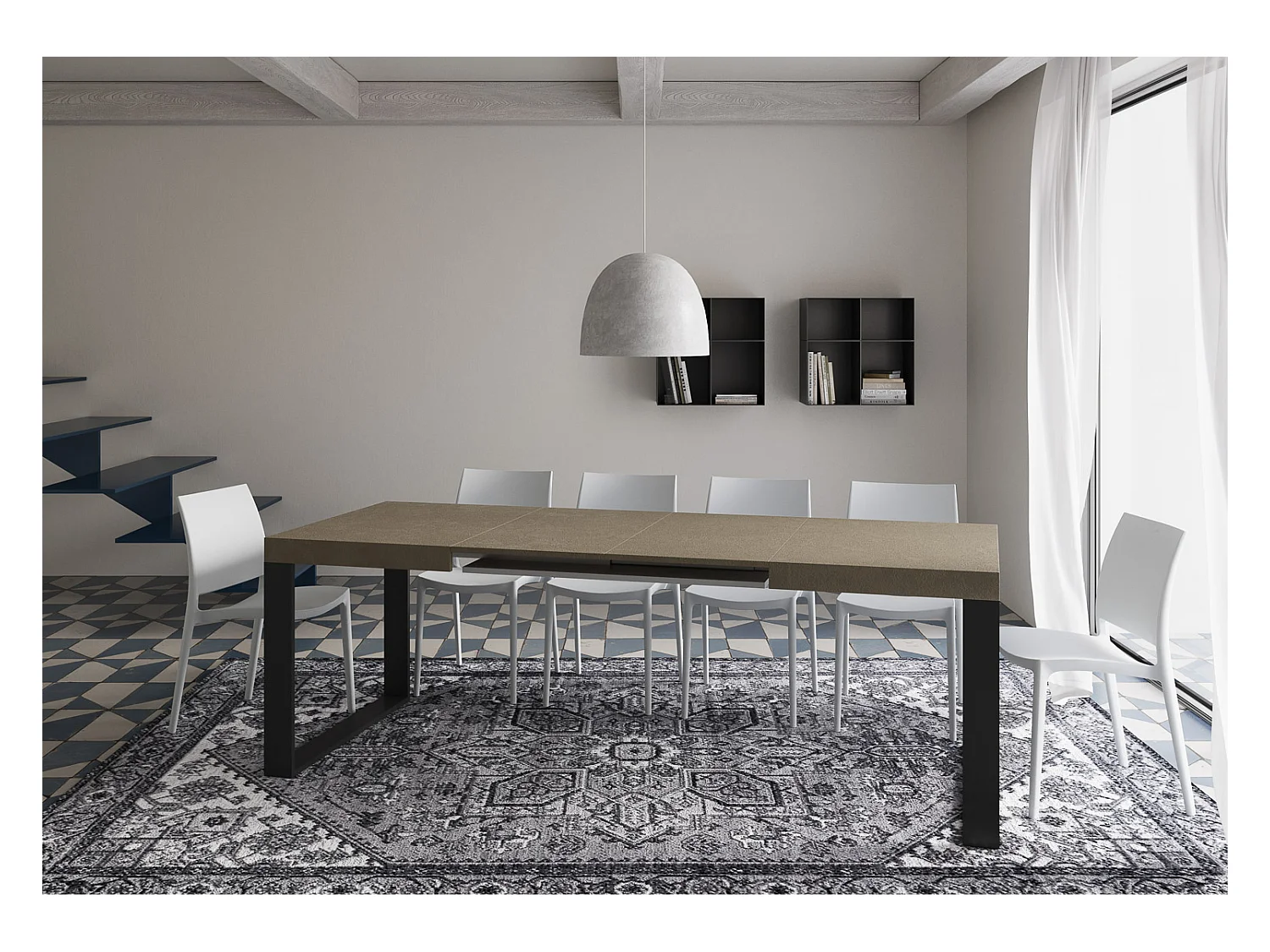 Stół rozkładany Tecno 120/380x90 cm, gołębia szarość, nogi antracytowe