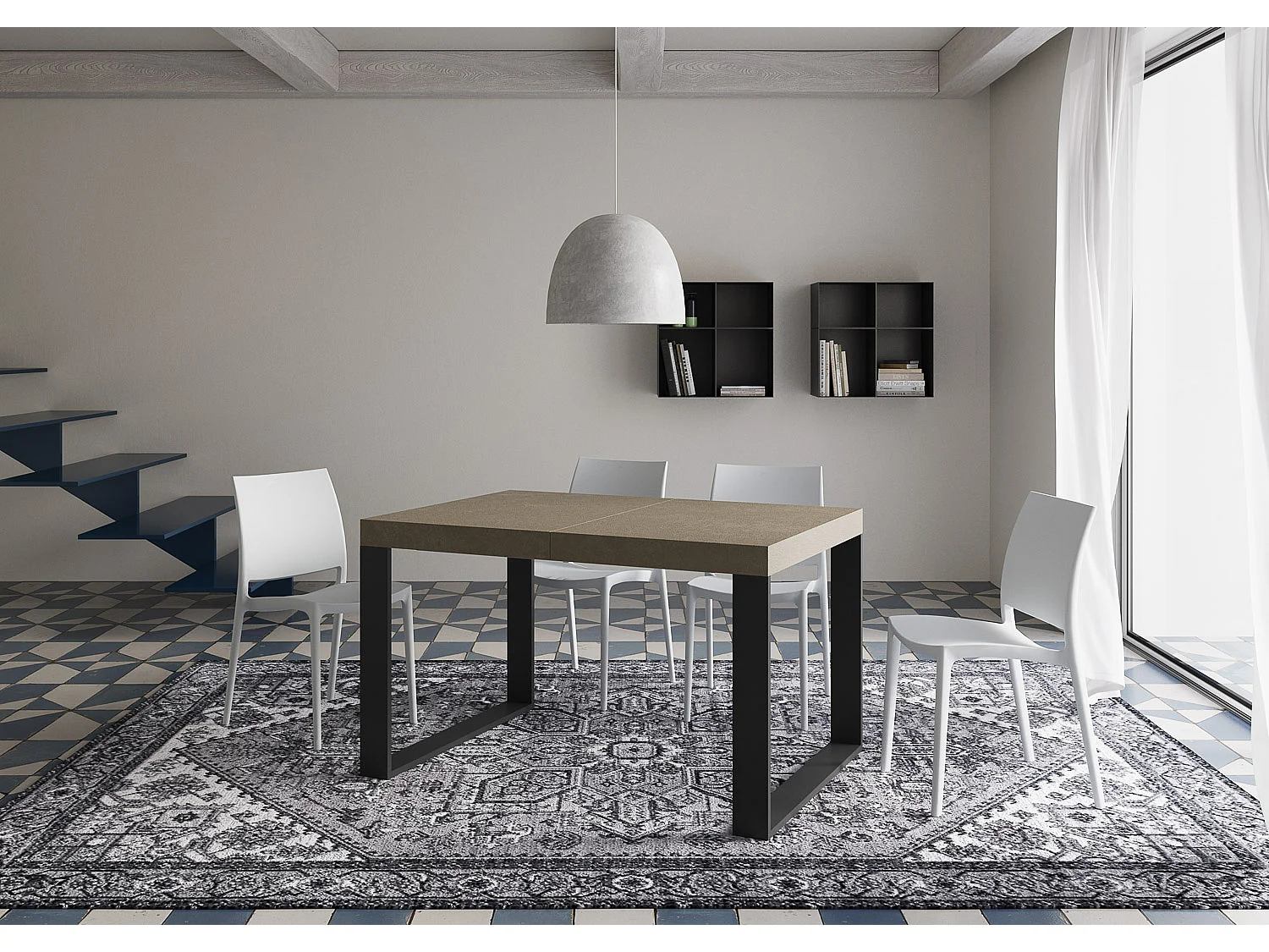 Tecno udtræksbord 120/380x90 cm duegrå med antracitben
