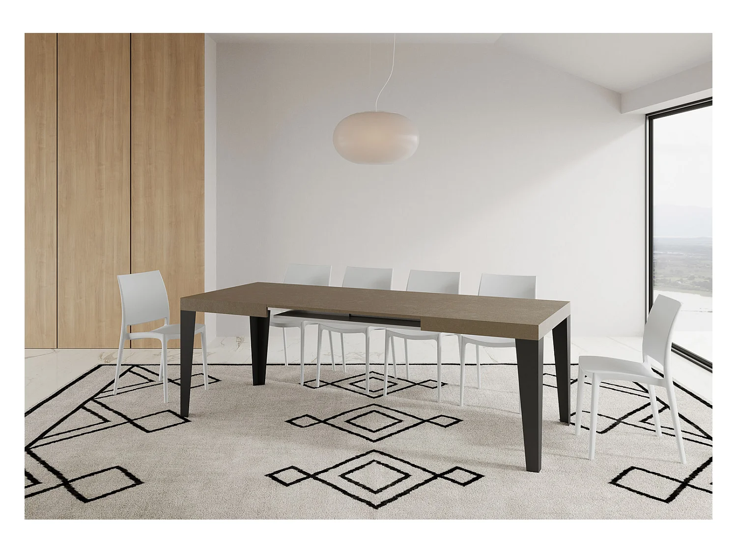 Stół rozkładany 120/380x90 cm, kolor gołębiej szarości, nogi w kolorze antracytowym