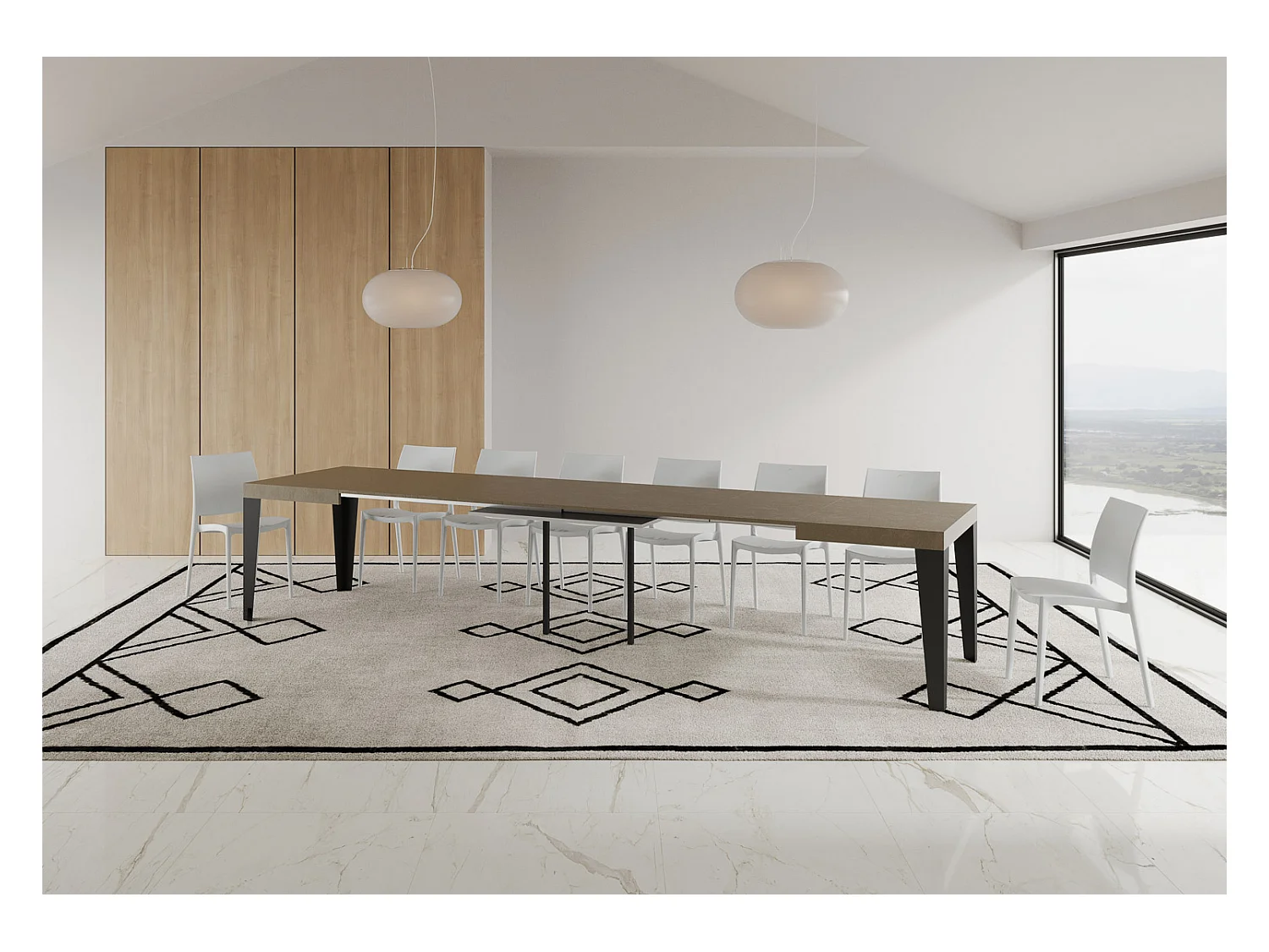 Stół rozkładany 120/380x90 cm, kolor gołębiej szarości, nogi w kolorze antracytowym