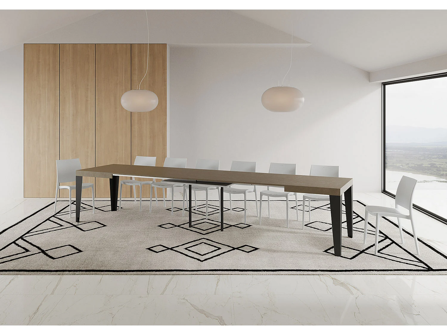 Tavolo allungabile 120/380x90 cm Flame tortora gambe antracite