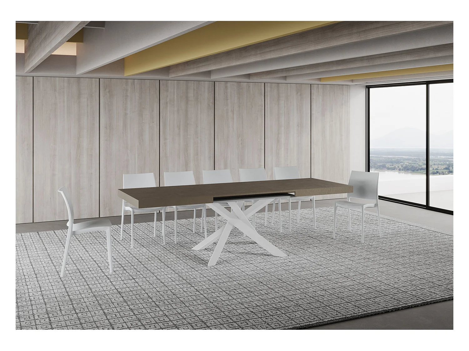 Tavolo allungabile 160/264x90 cm Volantis tortora gambe bianche