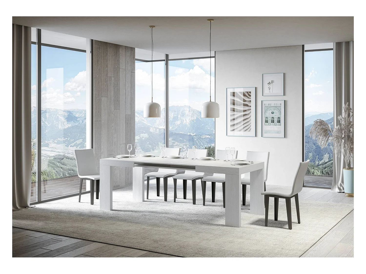 Mesa extensible Roxell 120/380x90 cm fresno blanco