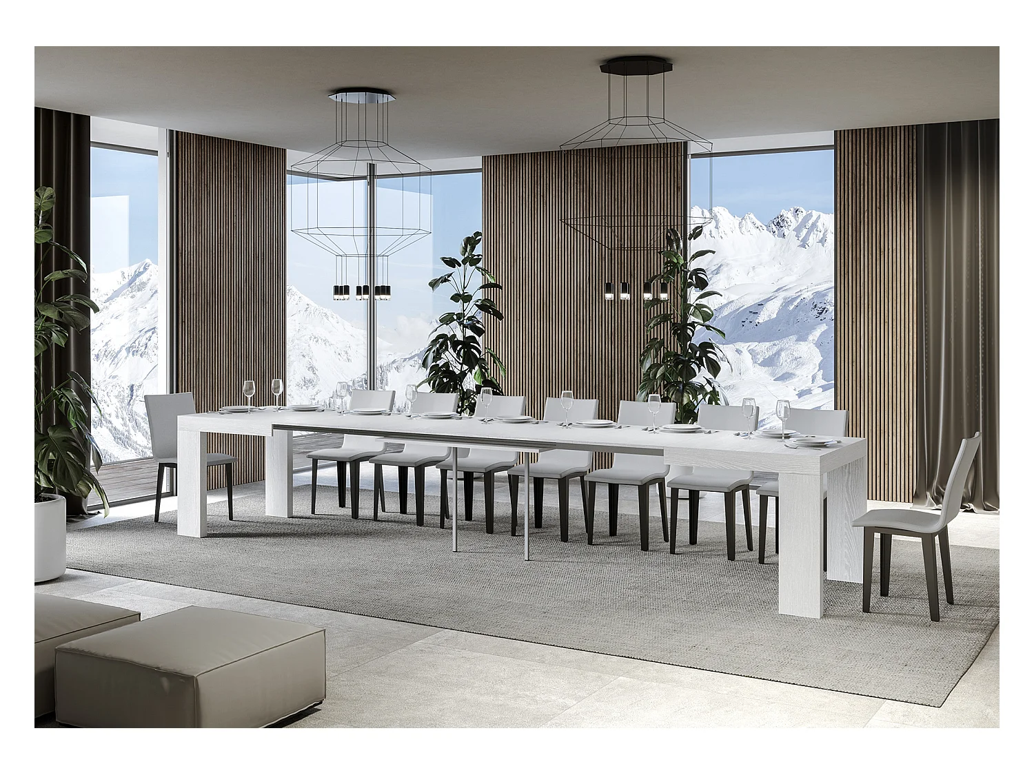 Mesa extensible Roxell 120/380x90 cm fresno blanco