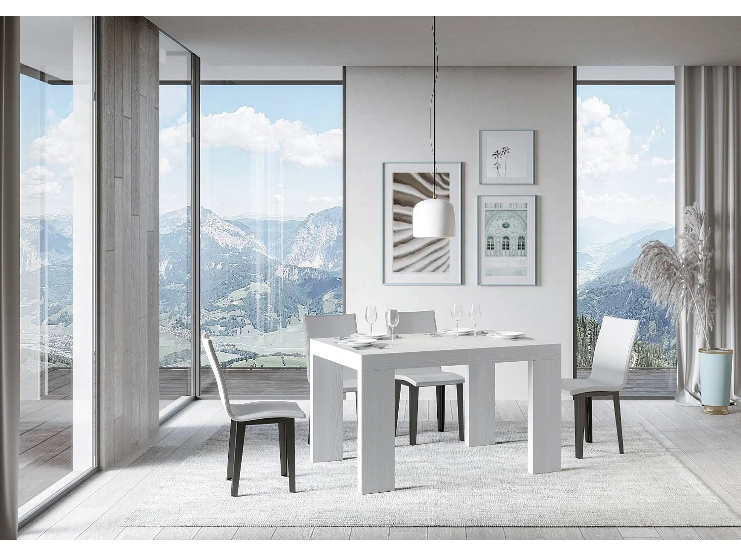 Mesa extensible Roxell 120/380x90 cm fresno blanco