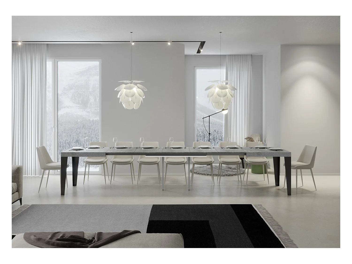 Uitschuifbare tafel 120/380x90 cm Vlambeton met antraciet poten