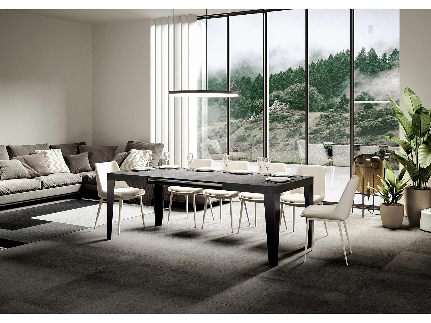 Table extensible 120/380x90 cm Béton flammé avec pieds anthracite