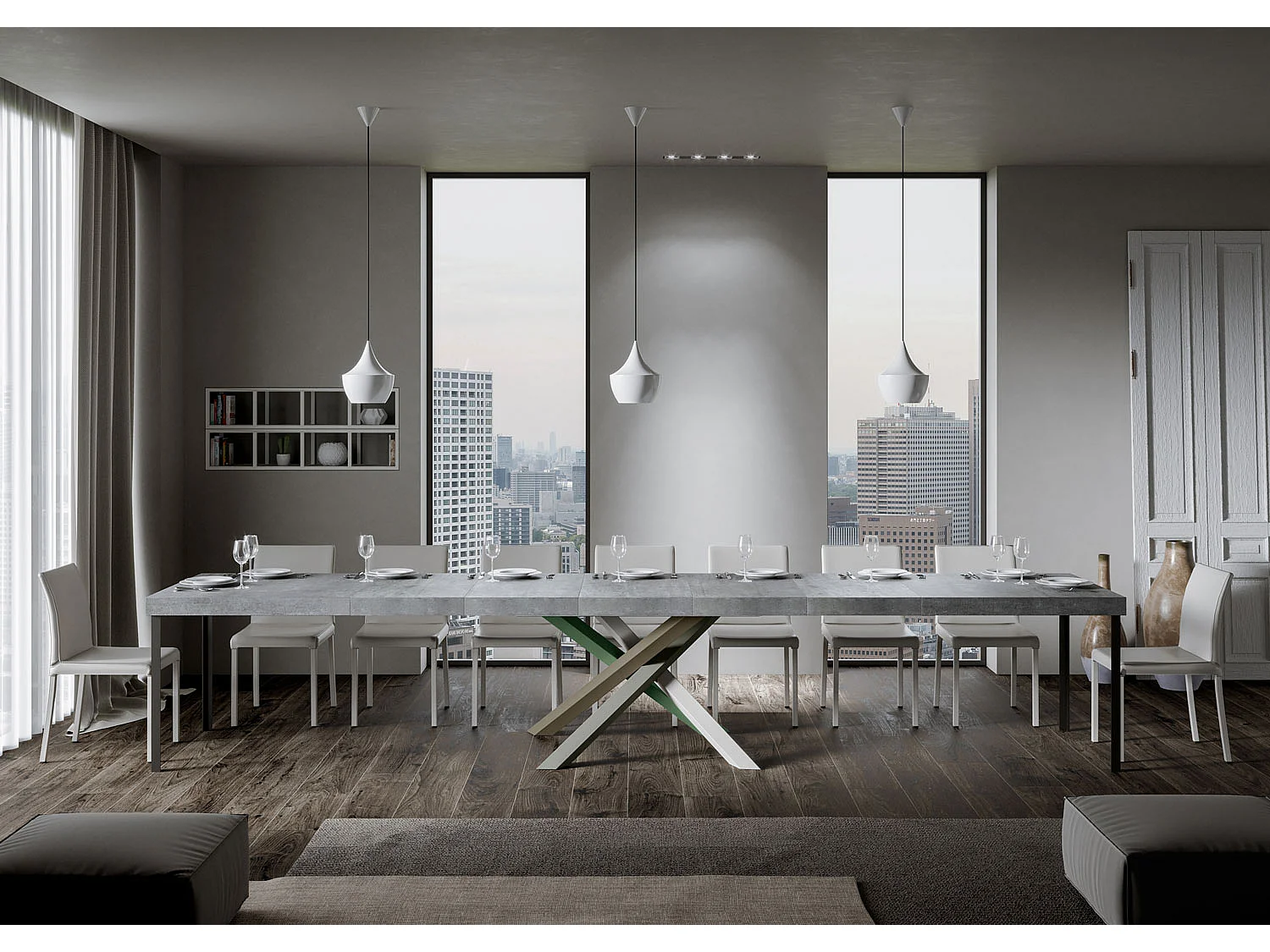 Udtræksbord 120/380x90 cm Volantis Premium beton flerfarvede ben 4/A
