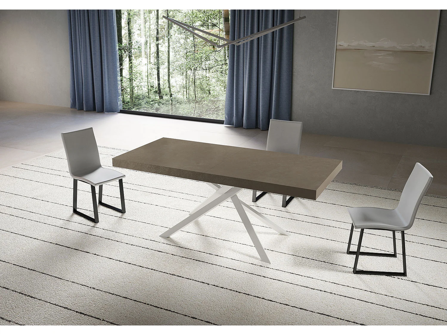 Niket duifgrijze uitschuifbare tafel 180/284x90 cm met witte poten