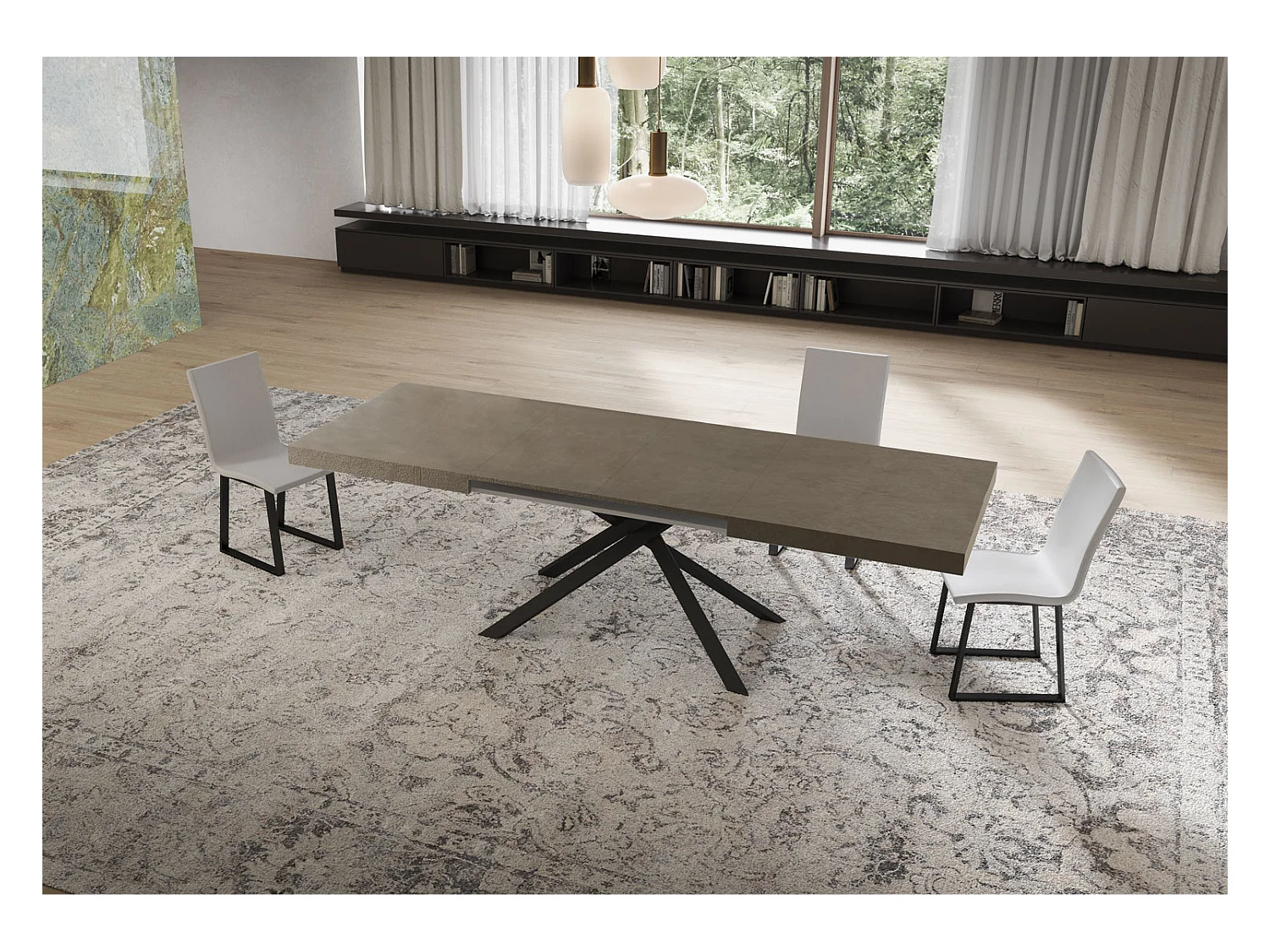 Stół rozkładany Niket w kolorze gołębiej szarości 160/420x90 cm z nogami w kolorze antracytowym