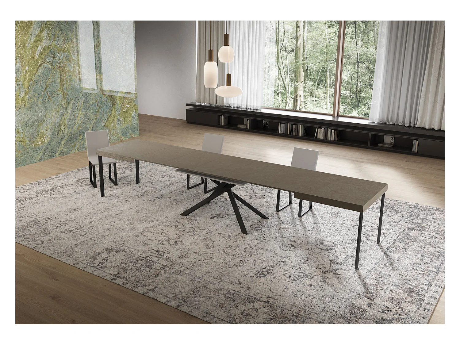 Stół rozkładany Niket w kolorze gołębiej szarości 160/420x90 cm z nogami w kolorze antracytowym