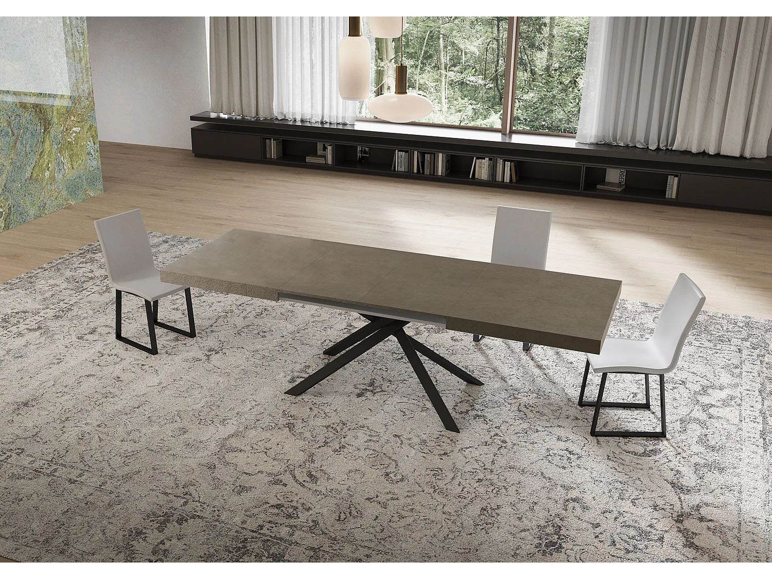 Stół rozkładany Niket w kolorze gołębiej szarości 160/420x90 cm z nogami w kolorze antracytowym