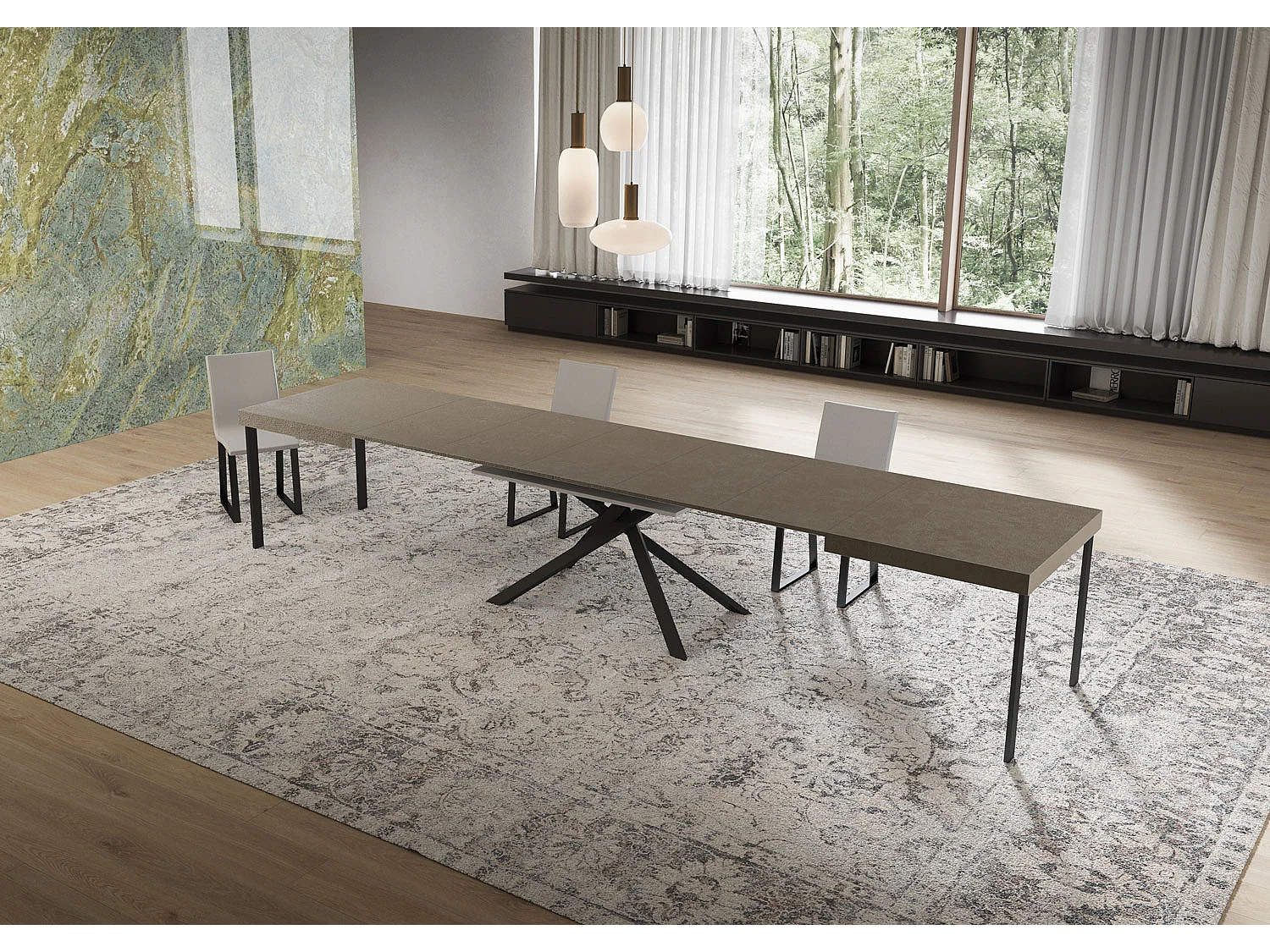 Stół rozkładany Niket w kolorze gołębiej szarości 160/420x90 cm z nogami w kolorze antracytowym