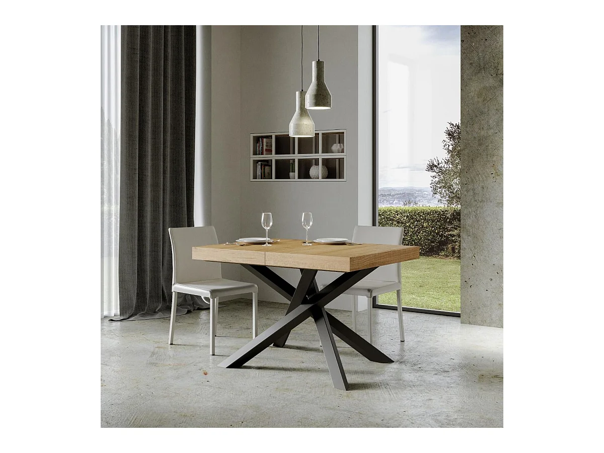 Table extensible Volantis 120/380x90 cm chêne naturel avec pieds anthracite