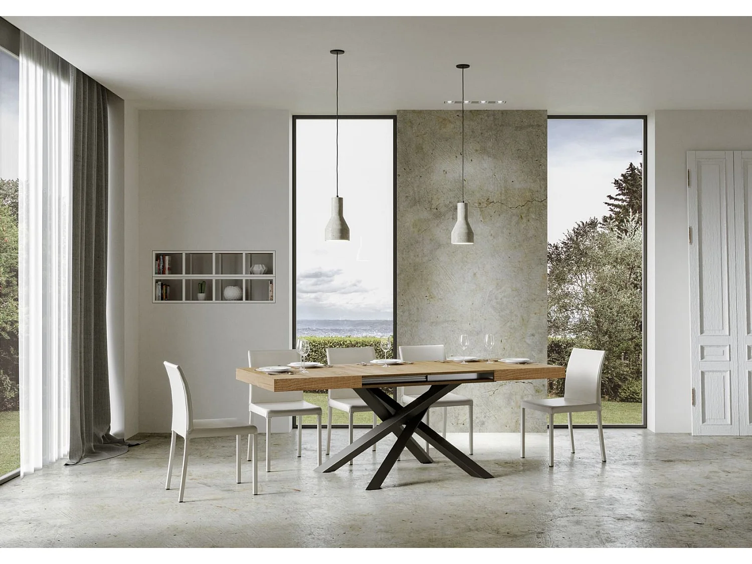 Volantis Ausziehtisch 120/380x90 cm Natur-Eiche mit anthrazitfarbenen Beinen