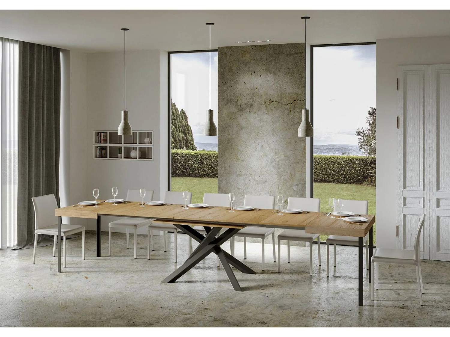 Volantis Ausziehtisch 120/380x90 cm Natur-Eiche mit anthrazitfarbenen Beinen