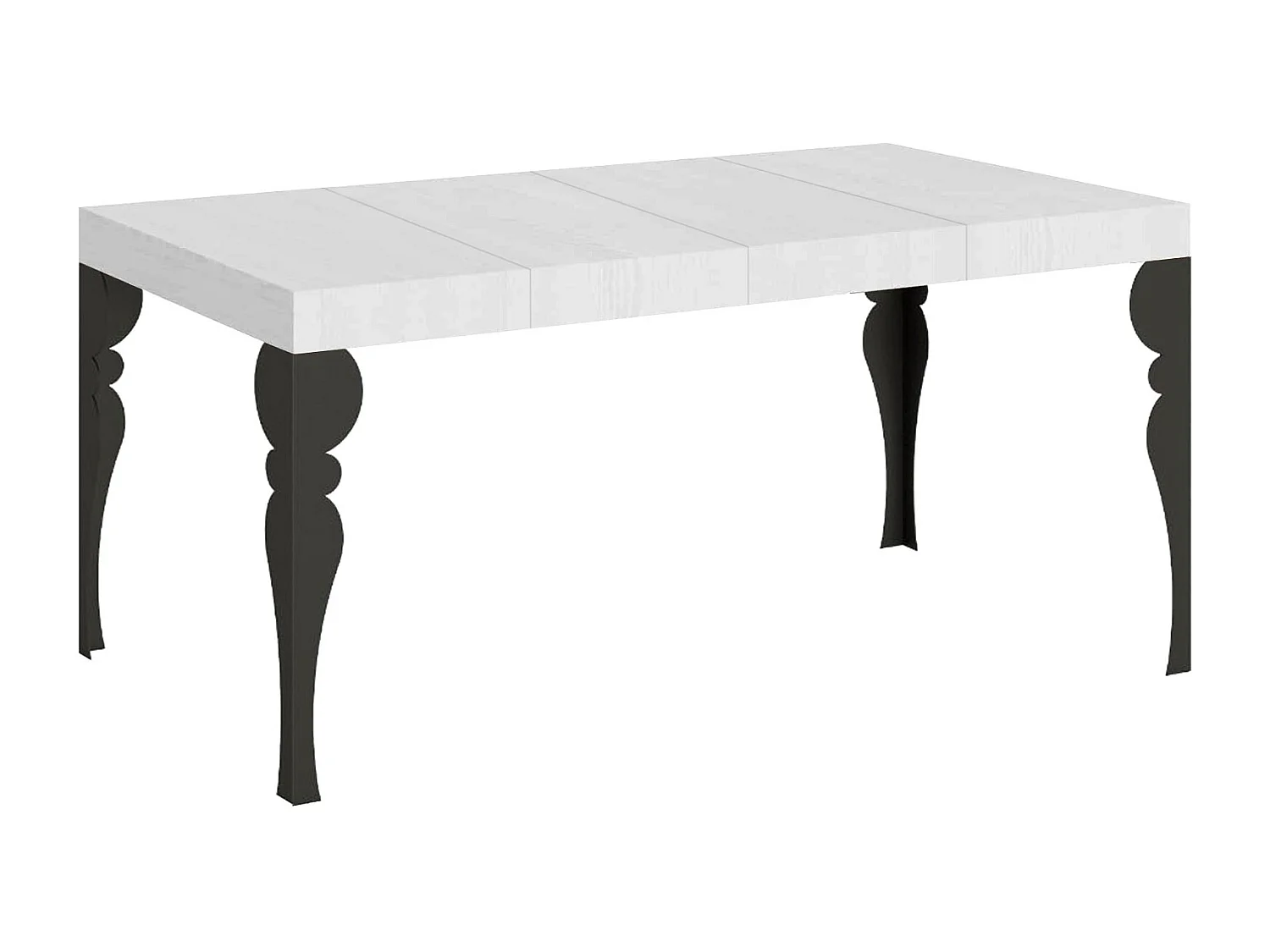 Table extensible Paxon Premium 120/380x90 cm frêne blanc pieds anthracite