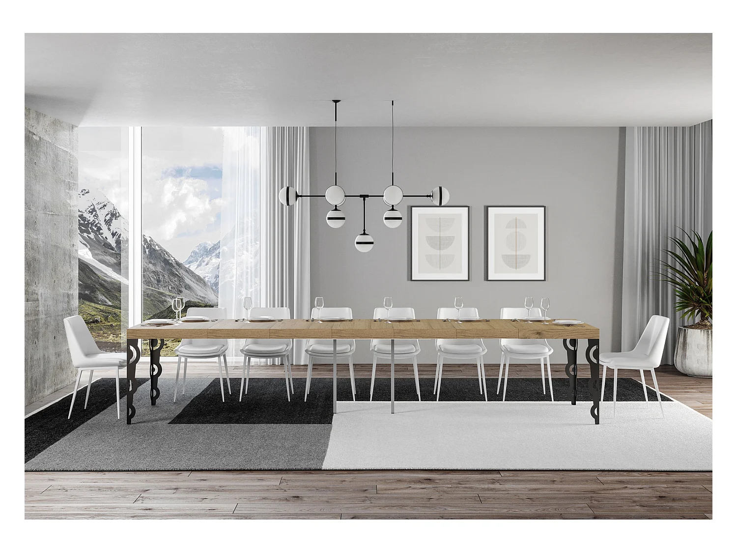 Karamay Premium uitschuifbare tafel 120/380x90 cm natuurlijk eiken met antraciet poten