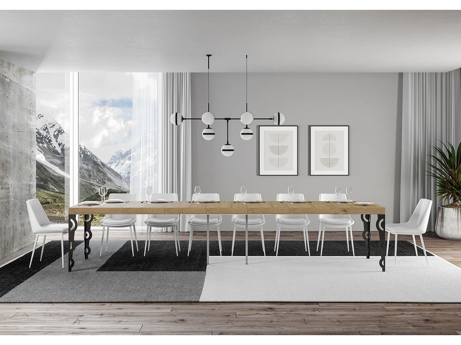 Mesa extensible Karamay Premium 120/380x90 cm roble natural con patas antracita