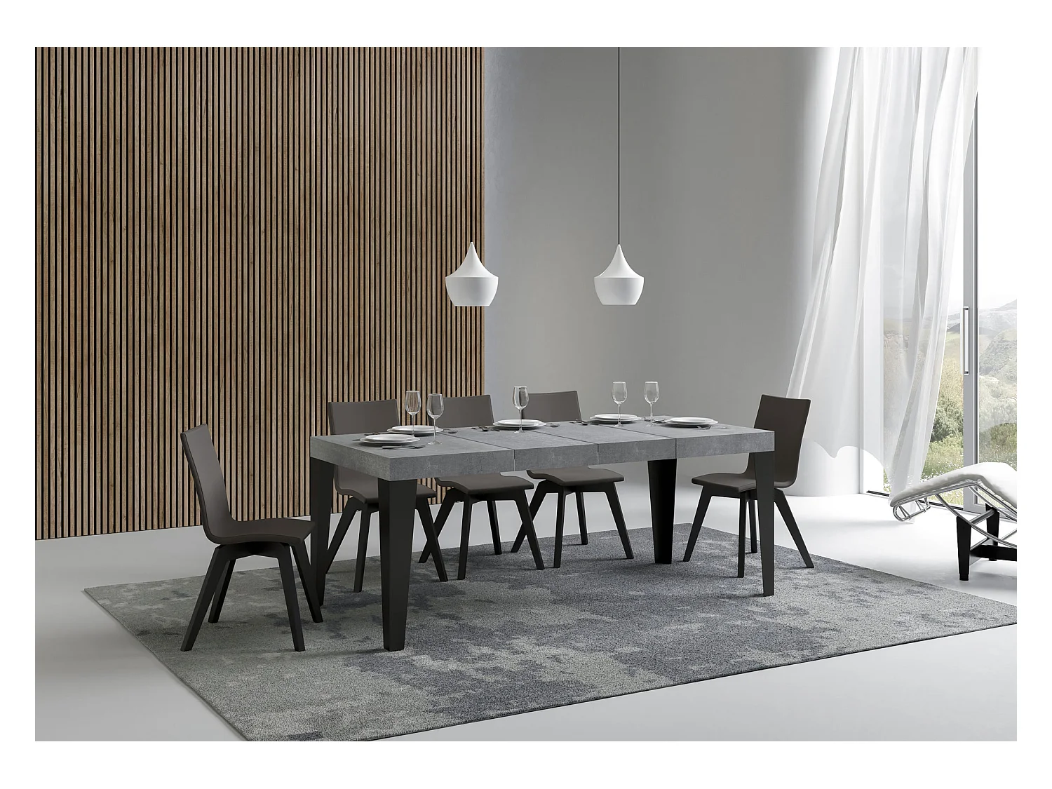 Mesa extensible 120/380x90 cm Flame Premium patas hormigón antracita