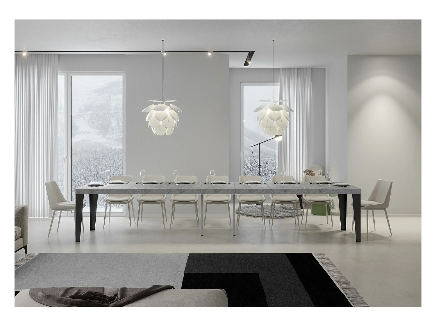 Mesa extensible 120/380x90 cm Flame Premium patas hormigón antracita