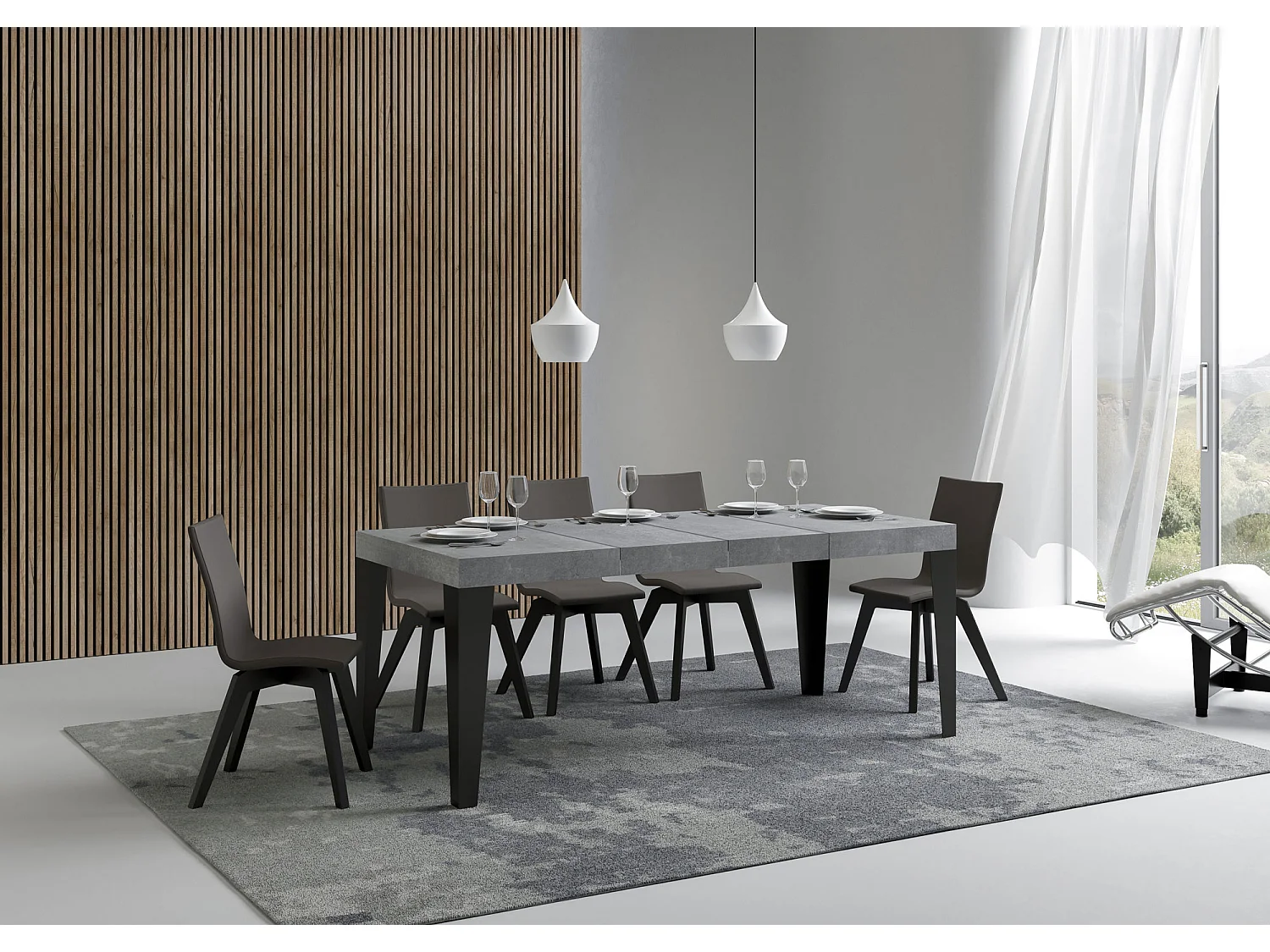 Tavolo allungabile 120/380x90 cm Flame Premium cemento gambe antracite