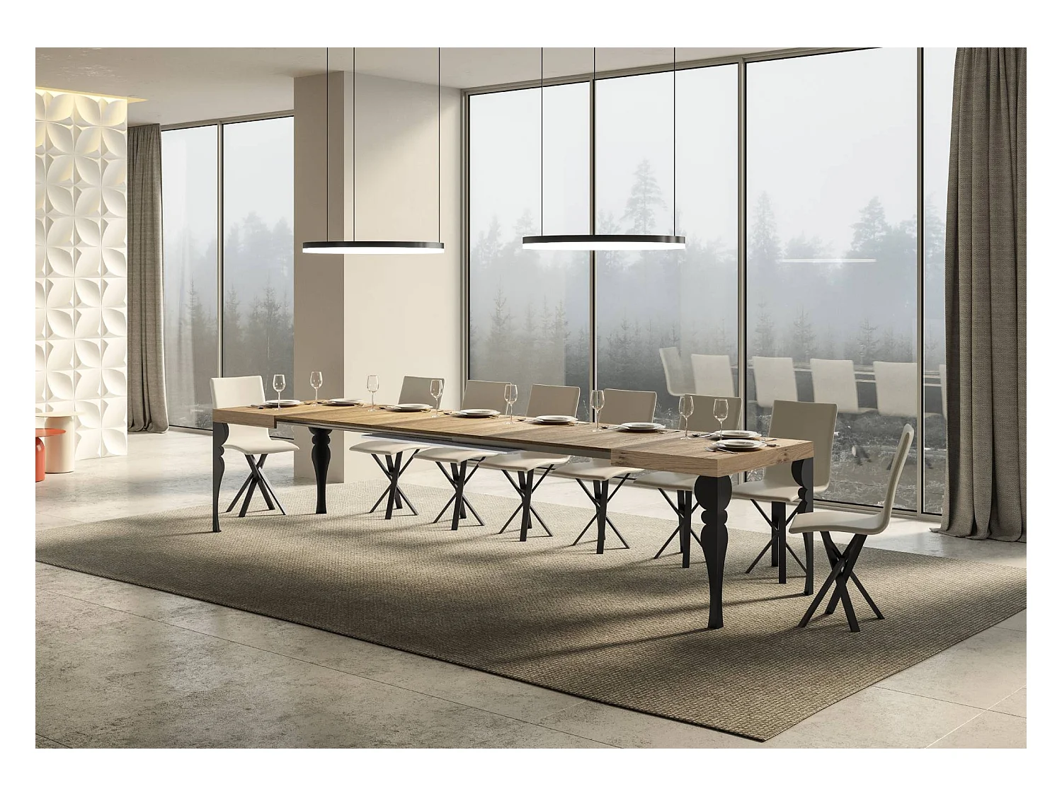 Paxon uitschuifbare tafel 120/380x90 cm natuurlijk eiken met antraciet poten