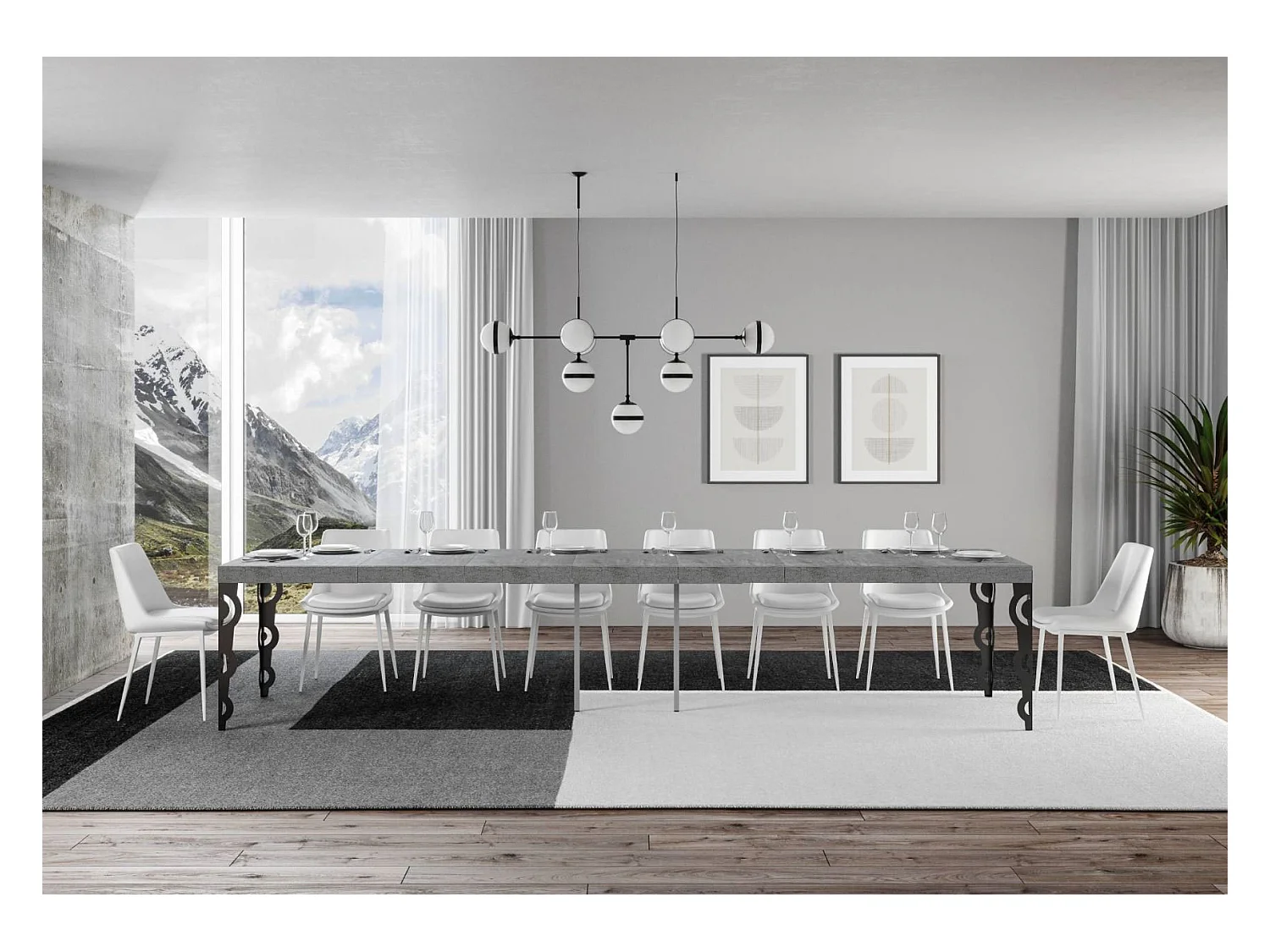 Karamay Premium 120/380x90 cm ausziehbarer Tisch mit anthrazitfarbenen Beinen