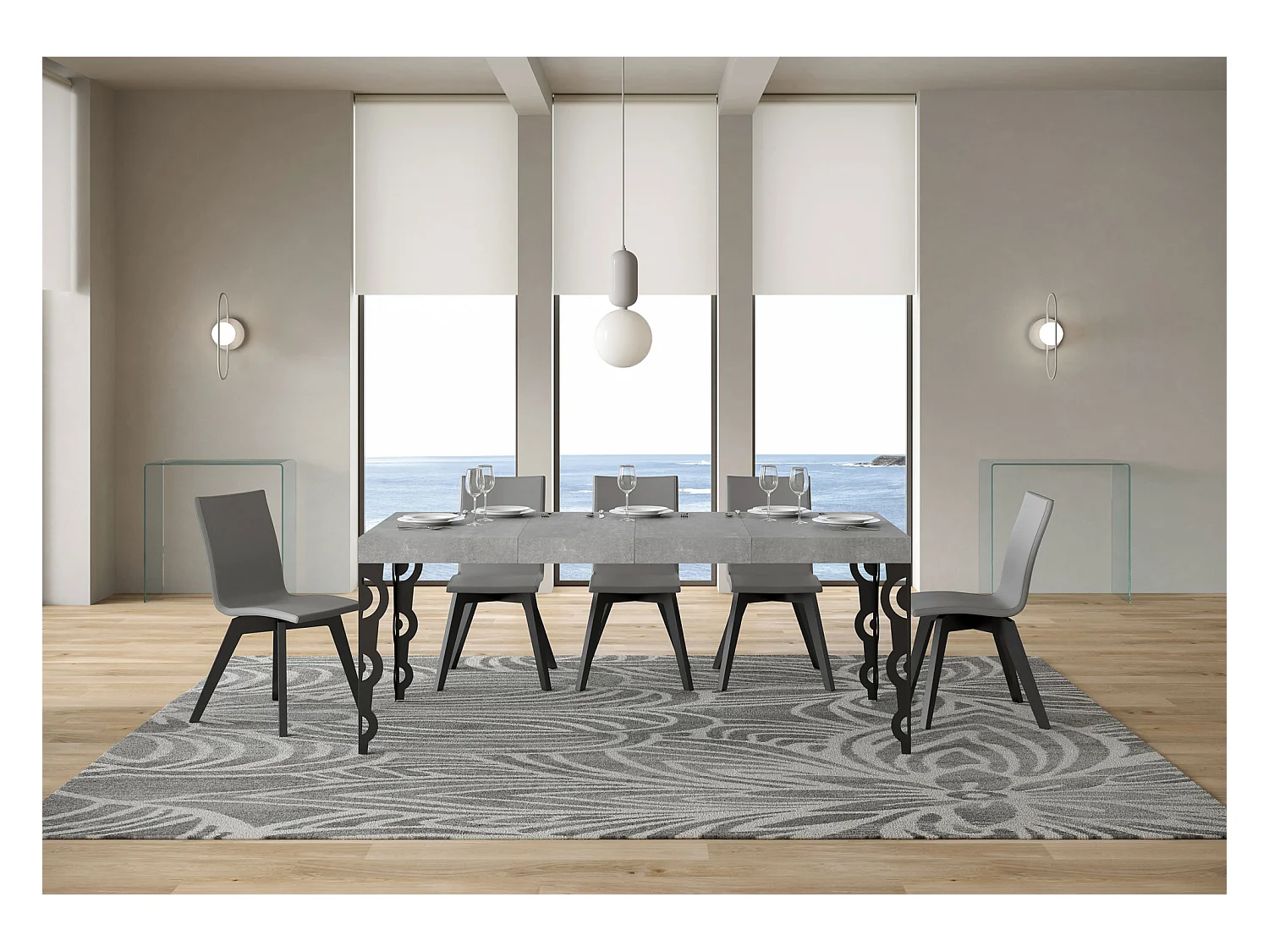 Karamay Premium 120/380x90 cm ausziehbarer Tisch mit anthrazitfarbenen Beinen