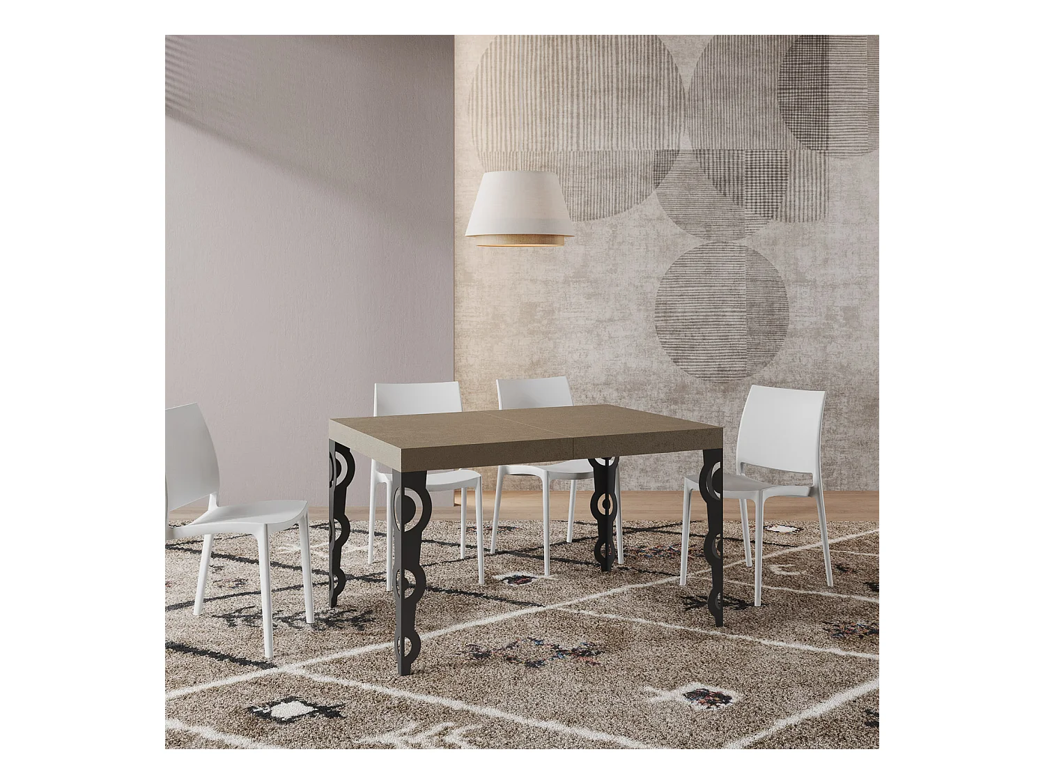 Stół rozkładany Karamay 120/380x90 cm, gołębia szarość, nogi antracytowe