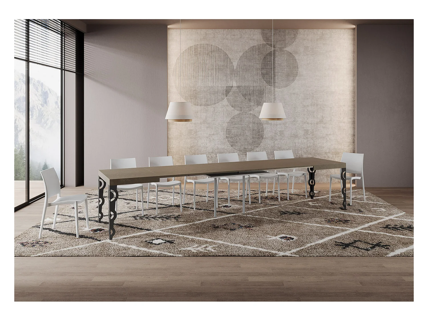 Stół rozkładany Karamay 120/380x90 cm, gołębia szarość, nogi antracytowe