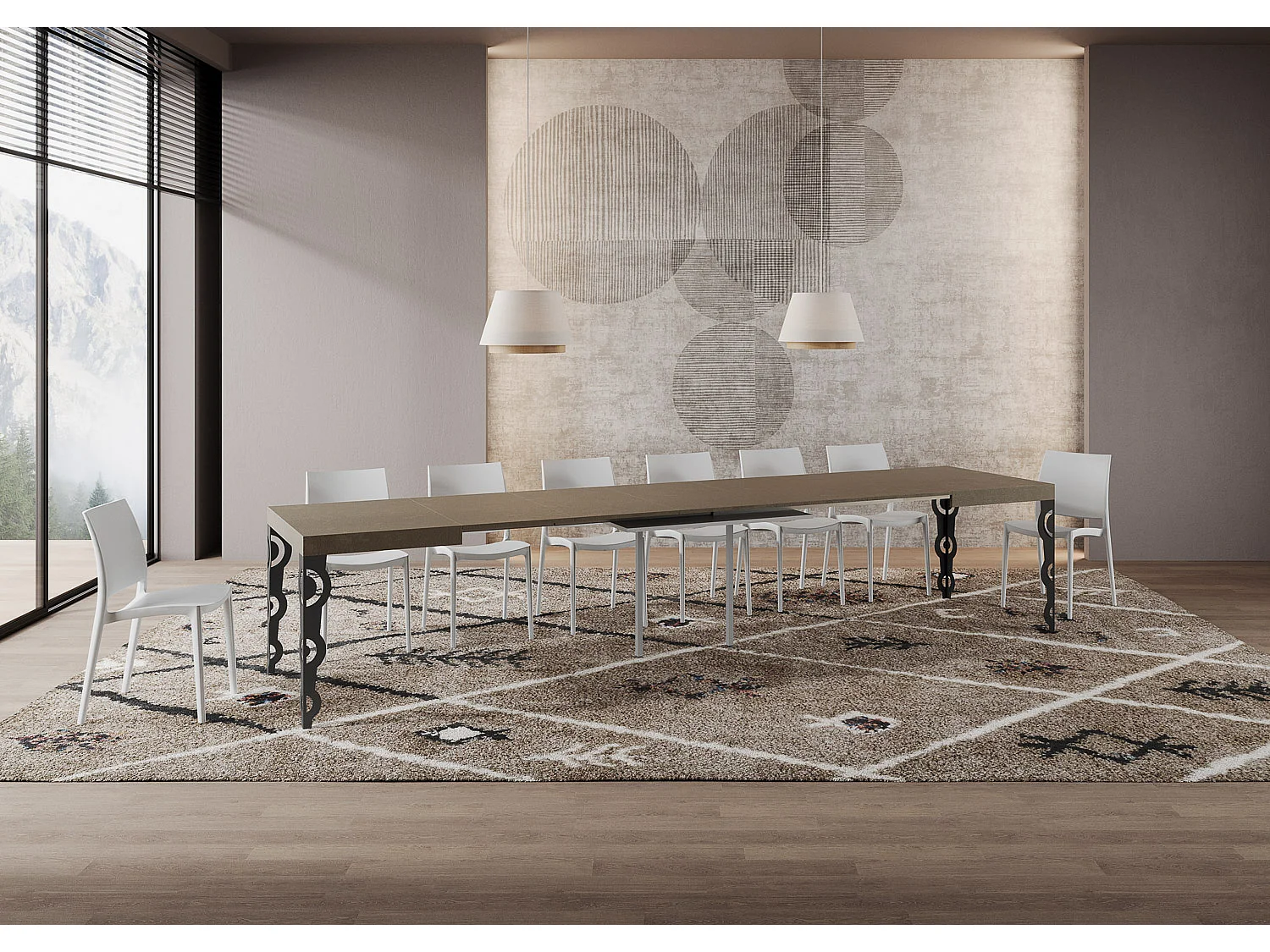 Mesa extensível Karamay 120/380x90 cm cinza pomba com pés antracite