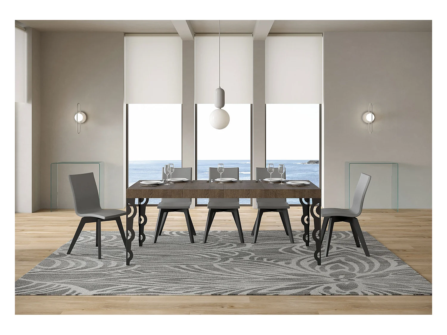 Karamay Premium 120/380x90 cm uitschuifbare tafel met antraciet poten