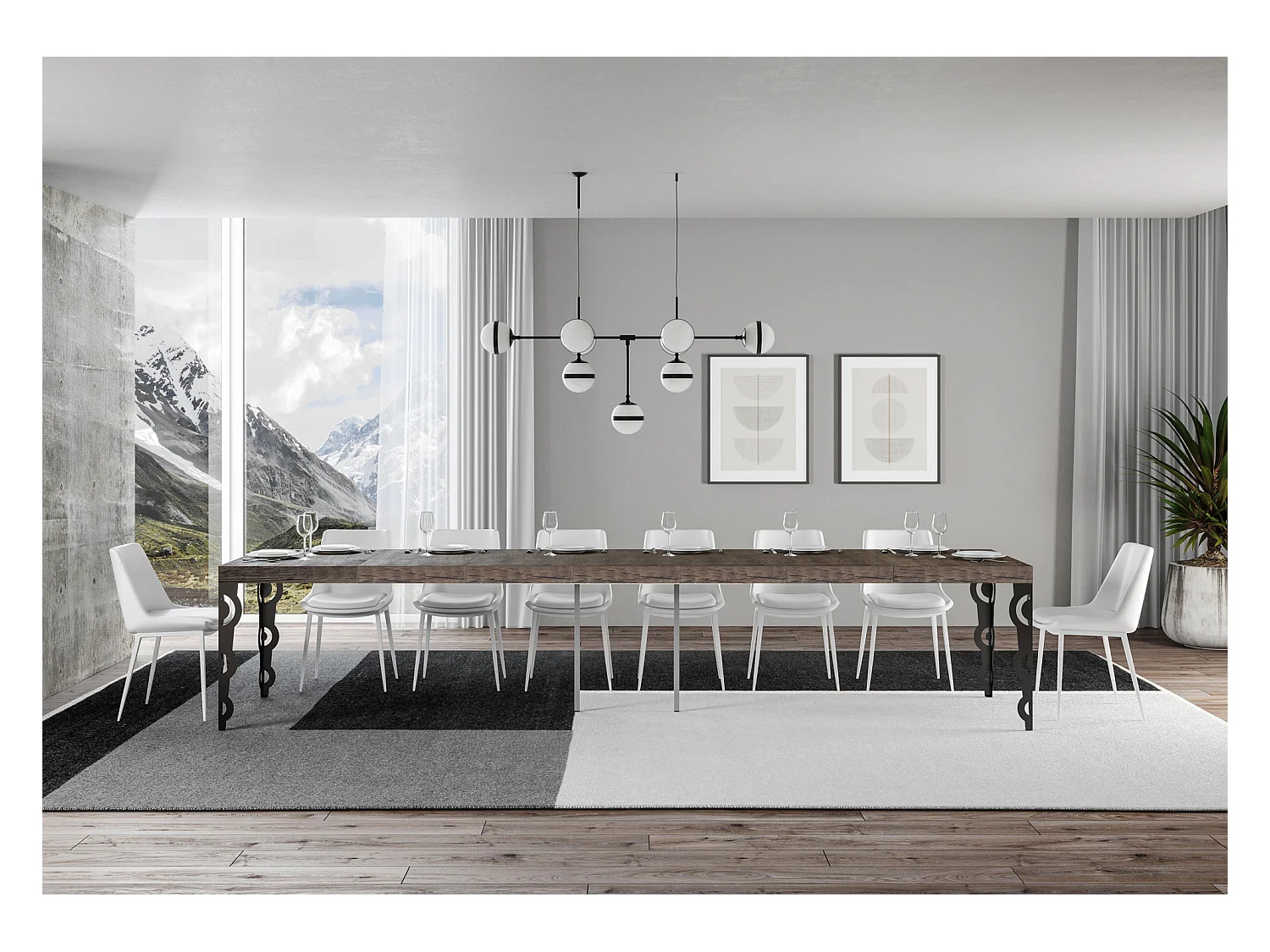 Karamay Premium 120/380x90 cm uitschuifbare tafel met antraciet poten