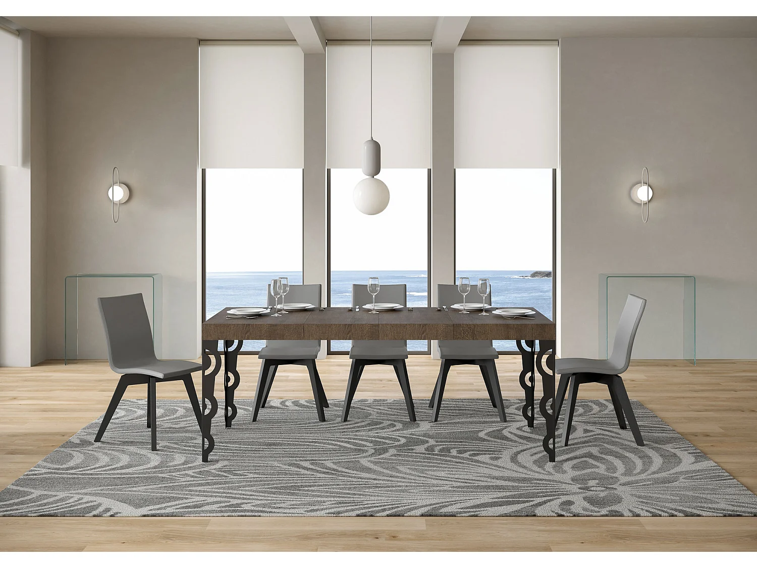 Karamay Premium 120/380x90 cm uitschuifbare tafel met antraciet poten
