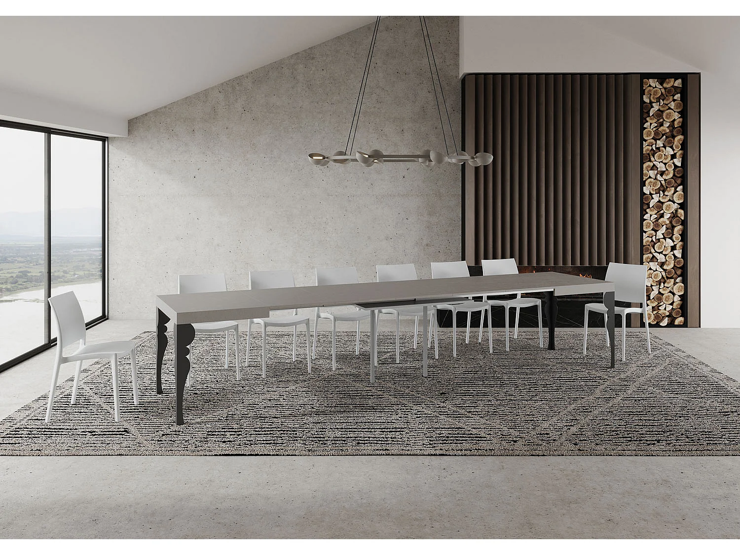 Mesa extensible Paxon Cashmere 120/380x90 cm con patas antracita