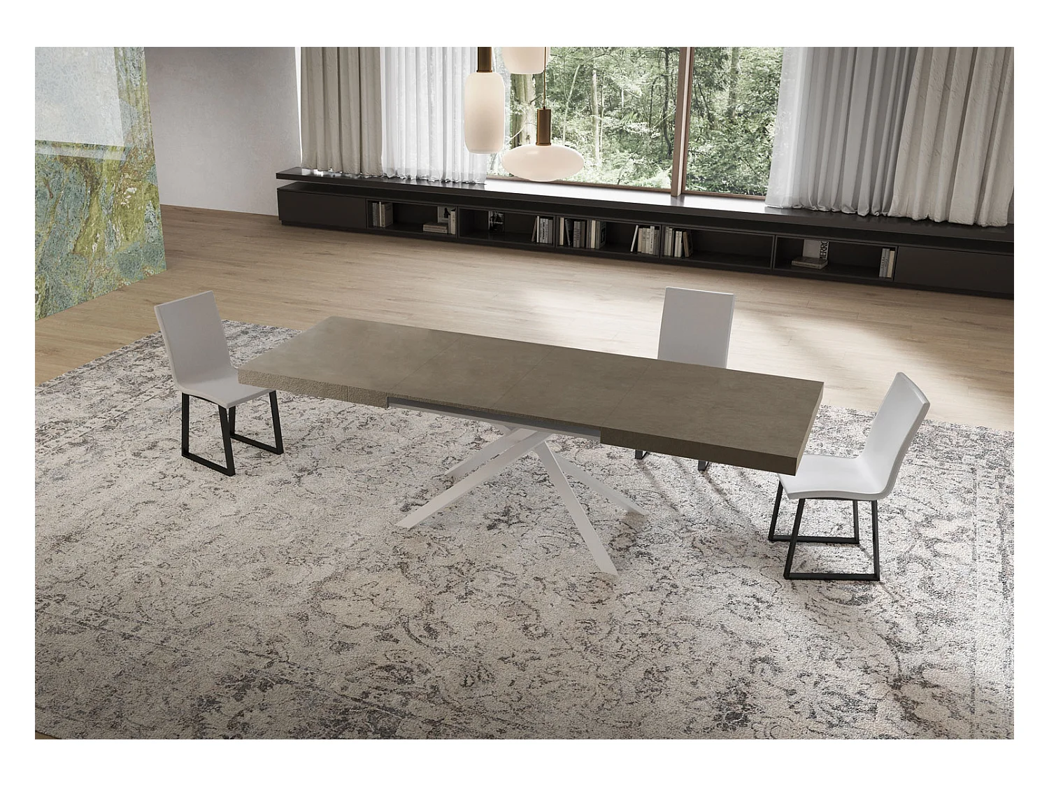 Stół rozkładany Niket gołębioszary 160/420x90 cm z białymi nogami