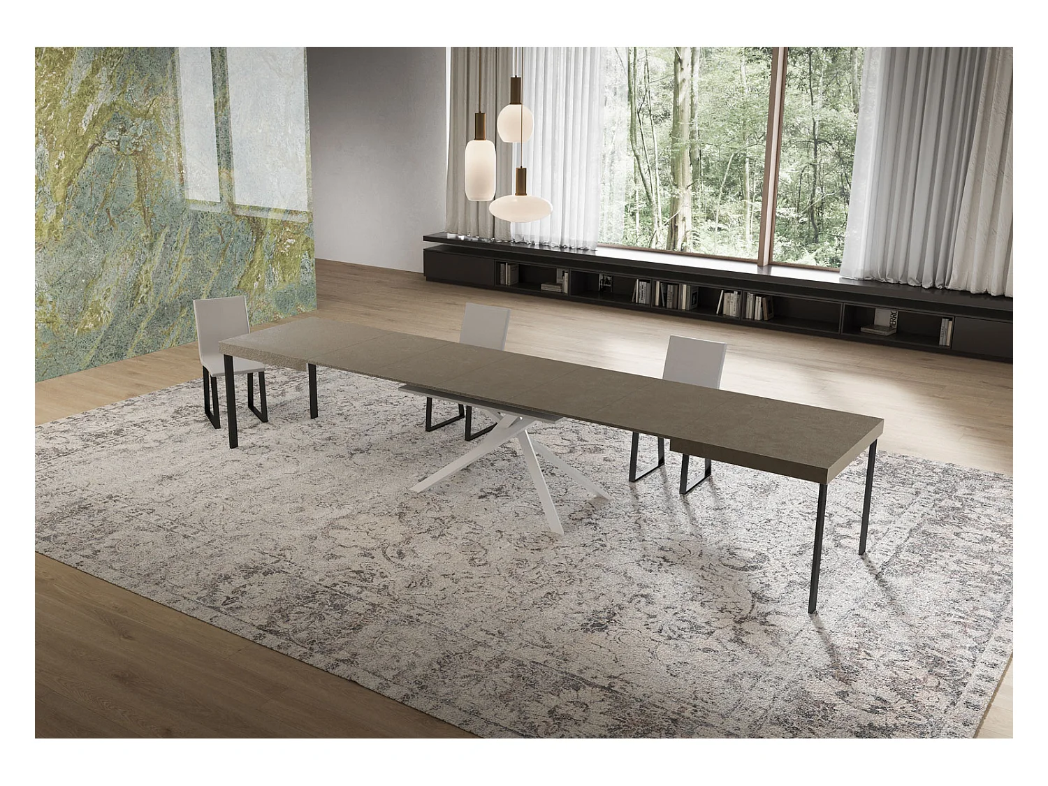 Stół rozkładany Niket gołębioszary 160/420x90 cm z białymi nogami