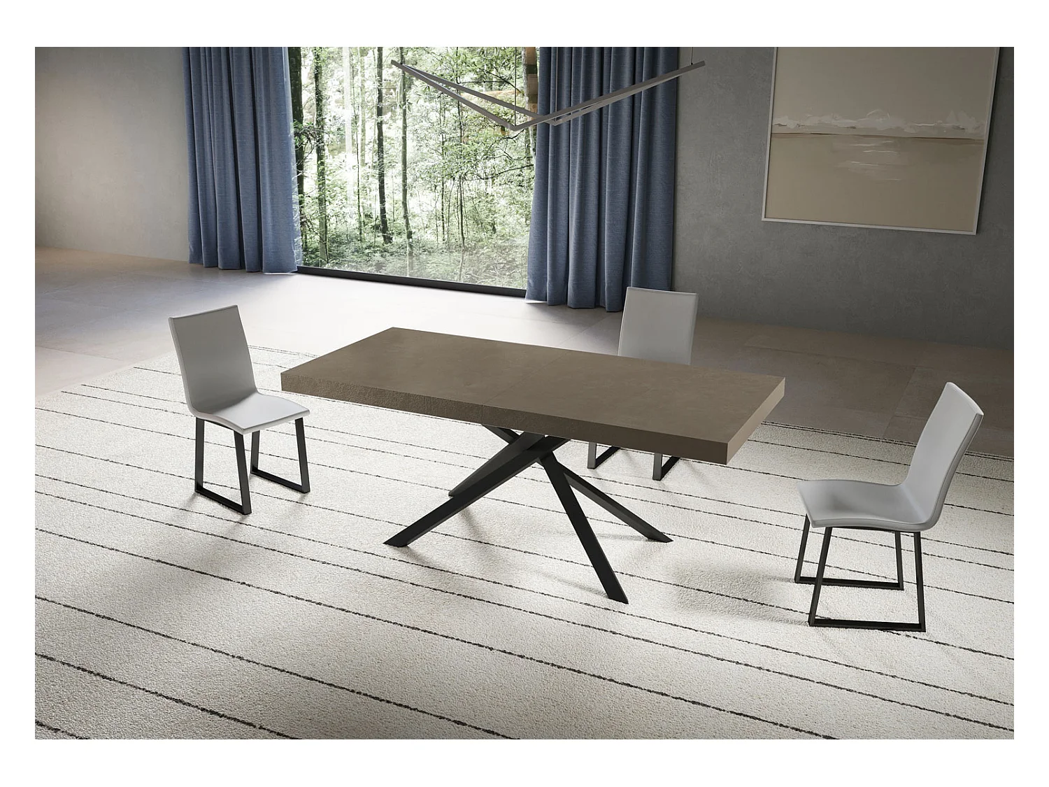 Niket taubengrauer ausziehbarer Tisch 200/304x90 cm mit anthrazitfarbenen Beinen